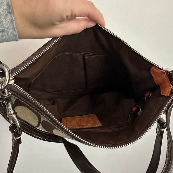 COACH Signature 2 Way‎ Shoulder Crossbody Bag Canvas Leather F13674 Brown - Picture 4 of 12